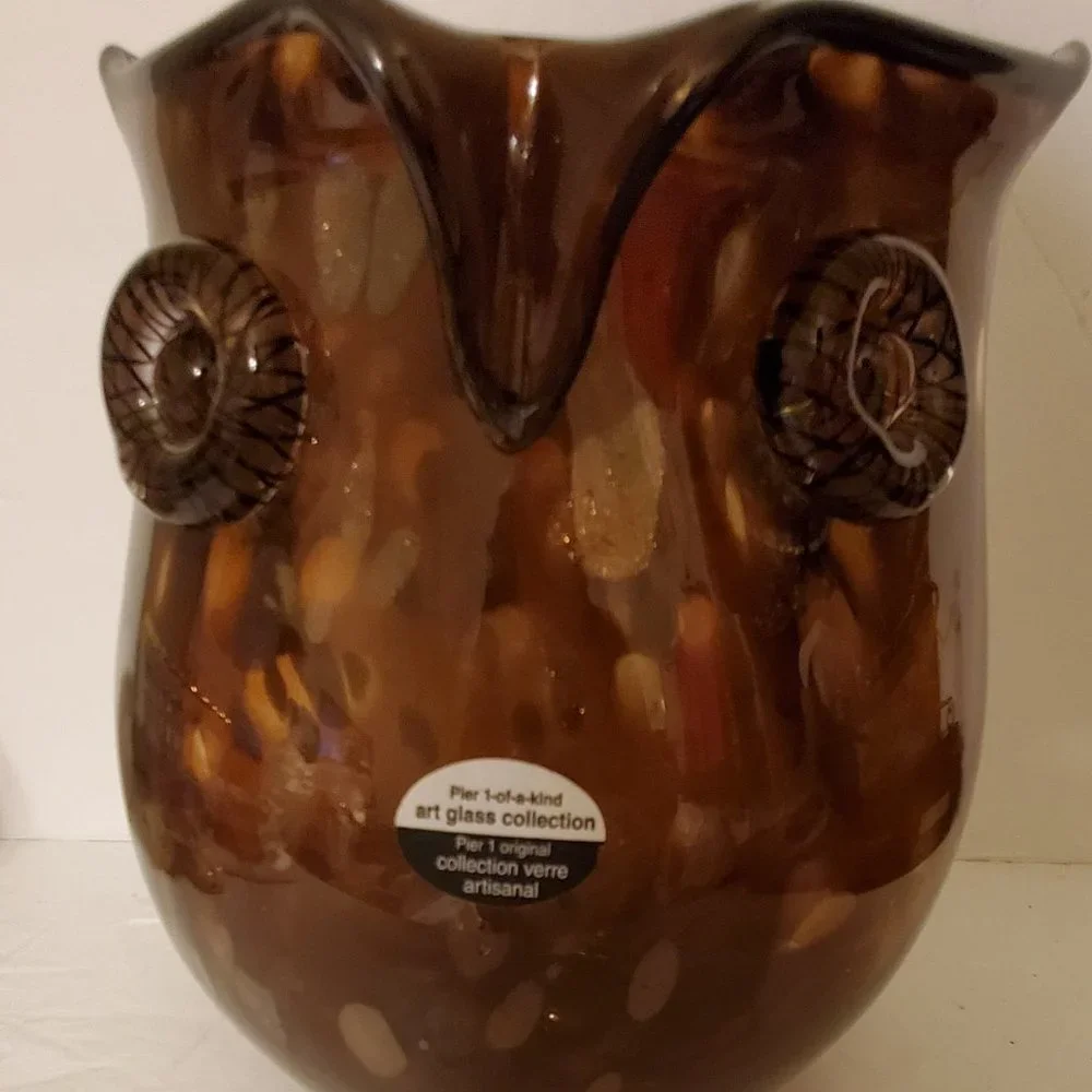 Pier 1 Animal OWL Vase Is One Of A Kind Brown Glass 8